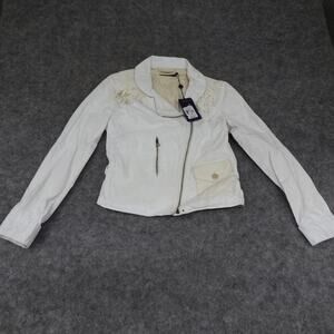 Polo Ralph Lauren Womens Jacket Small Waxed Cotton Fringed Full Zip Ivory D